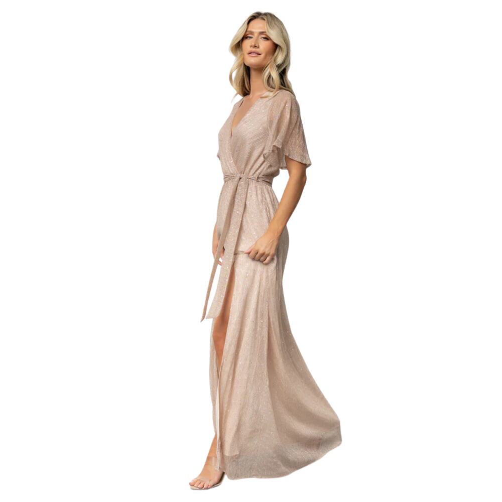 Baltic Born Grace Sparkle Sequin Maxi Gown Champagne L Stretch Relaxed Fit EUC